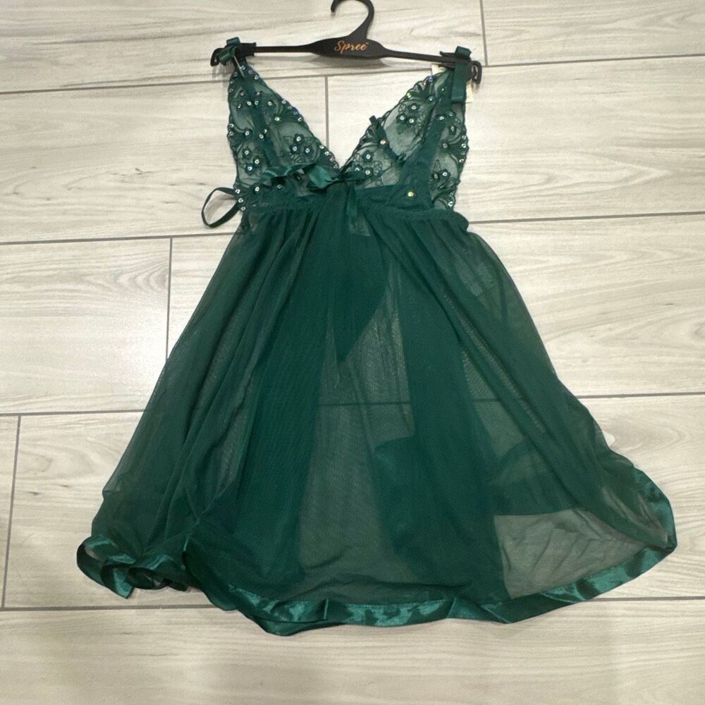 NWT Spree Intimate Green‎ Lingerie dress with matching panty size small  perfect